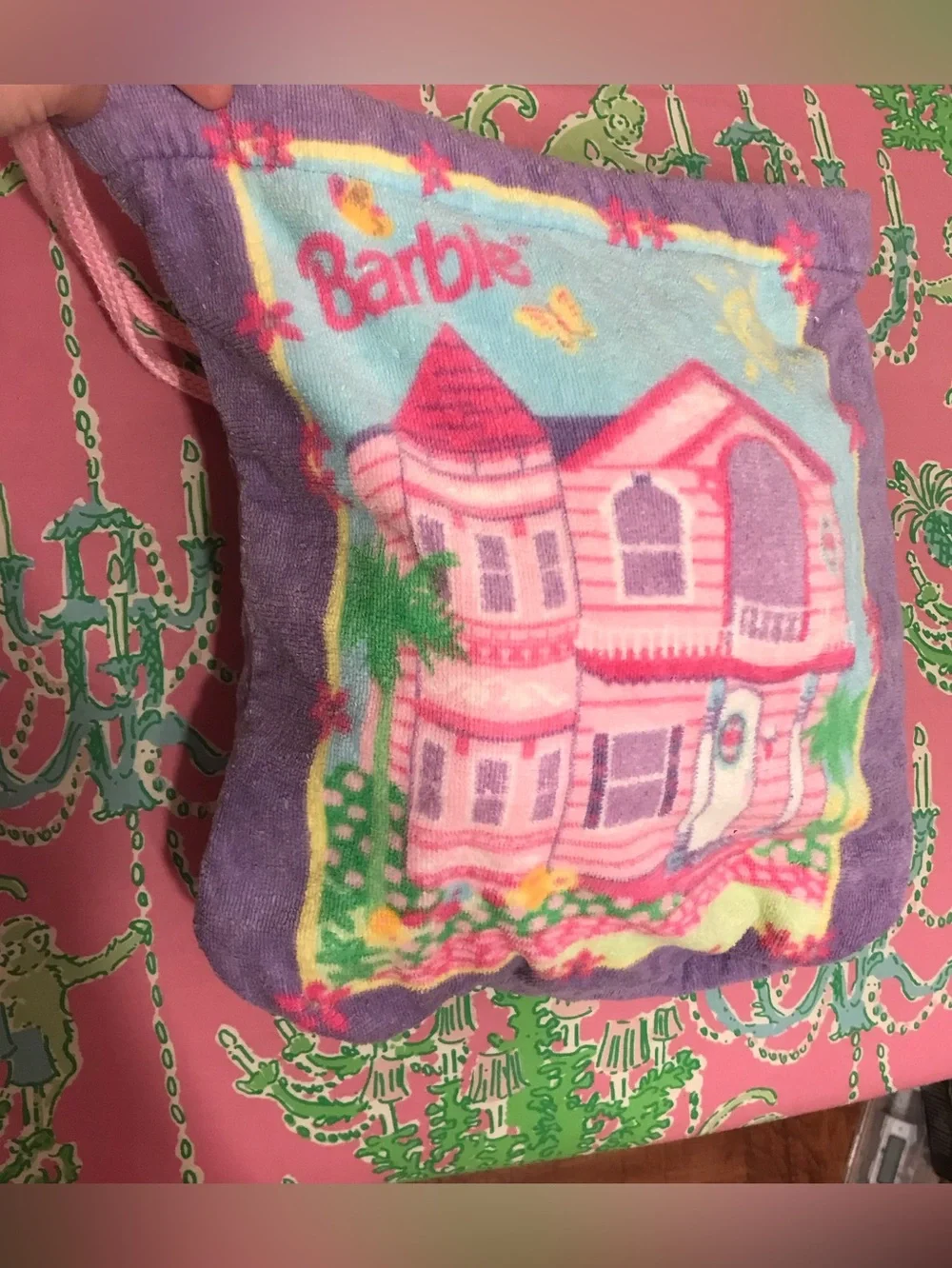 Vintage 90s Barbie Dream House Beach Towel in a bag